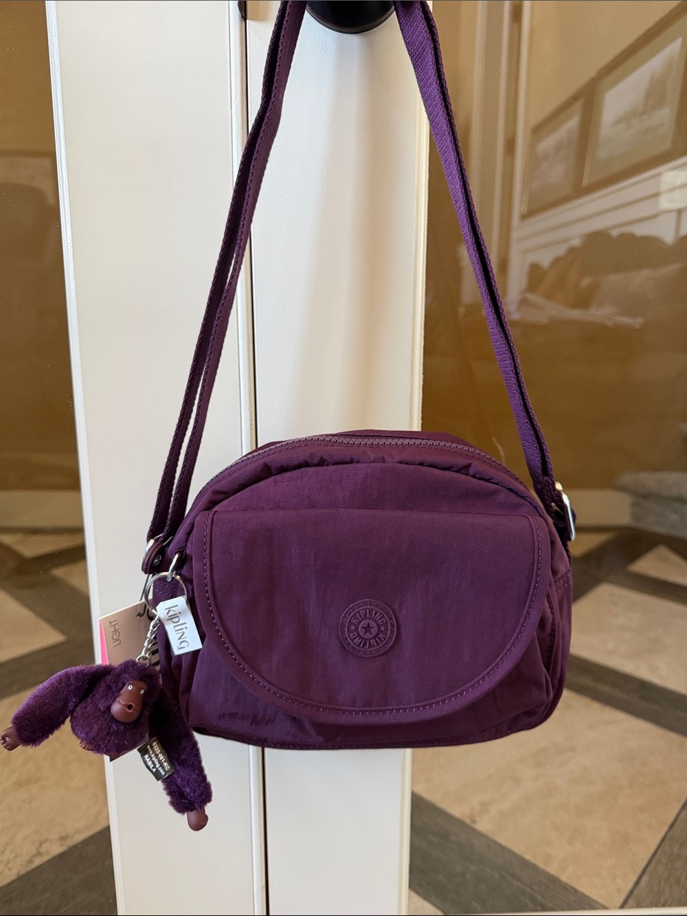 Kipling Women’s Stelma Crossbody Bag Dark Plum Tonal w/ Monkey Keychain